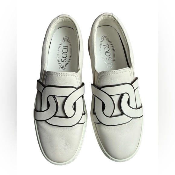 Tod’s women’s Kate light gray and black leather slip on shoes size 39  US 9 - Picture 7 of 10